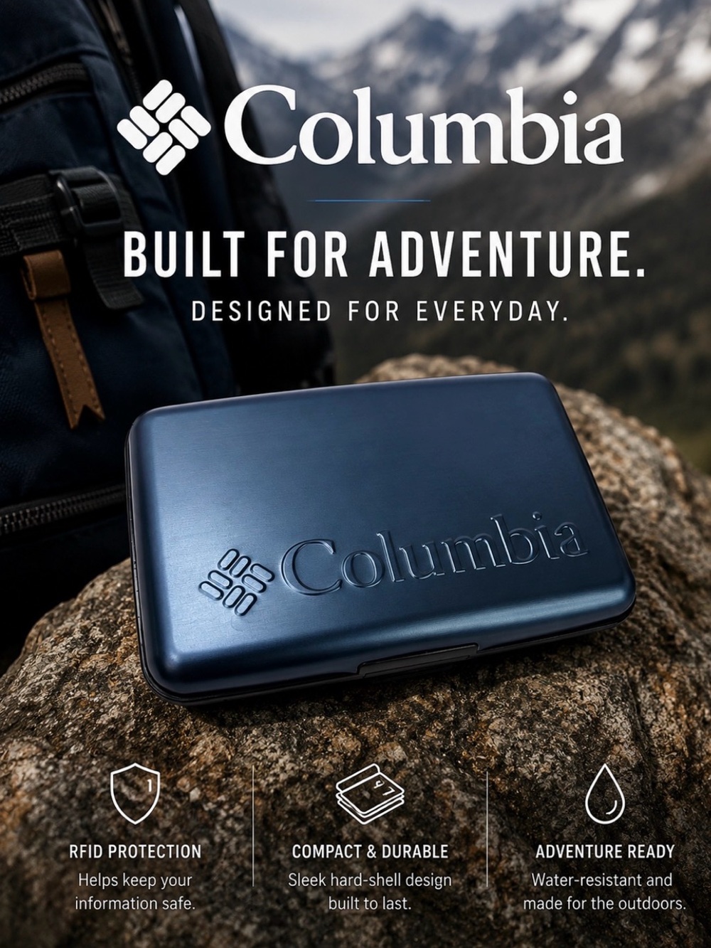 NEW Columbia RFID Hard Shell Wallet Aluminum Card Holder Slim  Wallet Navy Blue